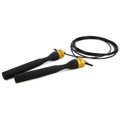 Immagine di SKLZ Speed Springseil, Nero Manico ergonomico confortevole, cuscinetti a sfera lisci, cavo resistente e flessibile, corda rivestita da 120, impugnature gommate leggere 6