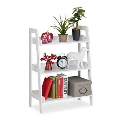 Immagine di Relaxdays Mobiletto a 3 Piani Multiuso, Scaffale per Oggetti, Libreria, Fioriera, HxLxP 82,5 x 61 29 cm, Bianco, 1 pz