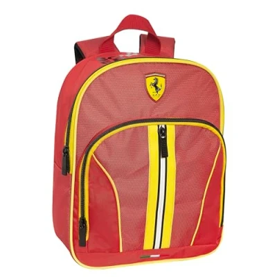 Immagine di FERRARI KIDS Mini Zaino Ufficiale Ferrari, con Chiusura Principale Zip e Parapioggia, Tasca Frontale Zip, Schienale Imbottito, Spallacci Regolabili Imbottiti, 23 x 30H 10 cm, Rosso Rudy