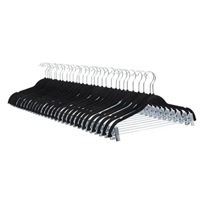 Immagine di Amazon Basics Grucce con pinze per gonne e pantaloni, rivestite in velluto, confezione da 24, Nero