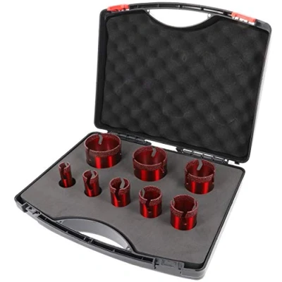 Immagine di PRODIAMANT Set professionale Speedmaster con 8 corone diamantate, punta a secco M14 per piastrelle, granito, gres fine Ø 20, 25, 32, 35, 40, 50, 60, 68mm