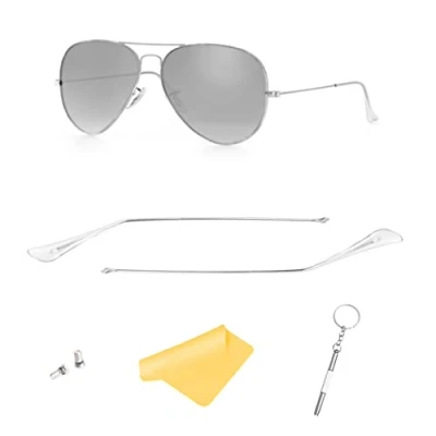 Immagine di FOOUS Aste di ricambio per astine occhiali da sole Ray Ban Aviator RB3025, (Argento)tempio Arms+(trasparente)tempio Consigli, Common