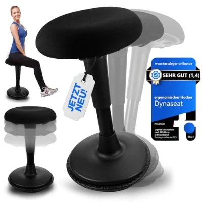 Immagine di Dynaseat Sgabello ergonomico regolabile in altezza per sedersi e stare piedi (nero, 65 85 variante) da ufficio scrivania con effetto oscillante Supporto
