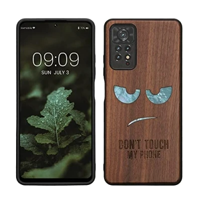 Immagine di kwmobile Custodia Compatibile con Xiaomi Redmi Note 11 Pro/Note Pro (5G) / 12 (4G) Cover Back Case in Legno Bumper Silicone TPU Don&#039;t Touch Madreperla marrone scuro