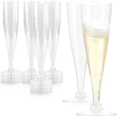Immagine di COM FOUR® 16x Bicchieri da champagne riutilizzabili in plastica trasparente, impilabili, e lavabili lavastoviglie