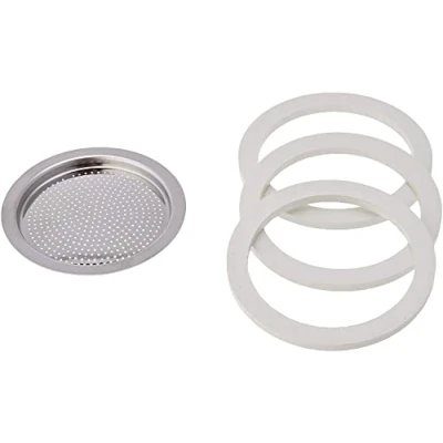 Immagine di Sicignano Set 3 Guarnizioni e 1 Filtro Per Modello a 2 Tazze, Bianco/Argento Caffettiera Moka Pedrini Morenita