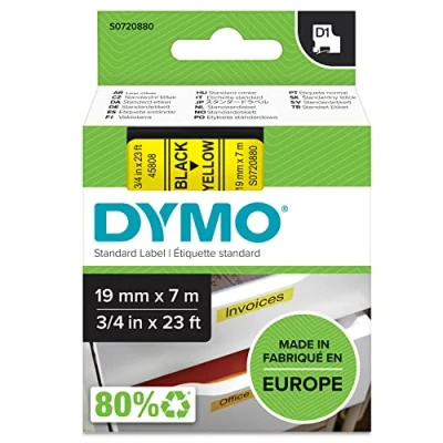 Immagine di Dymo D1 Etichette Autoadesive per Stampanti LabelManager, Rotolo da 19 mm x 7 m, Stampa Nero su Giallo, 1 Pezzo S0720880