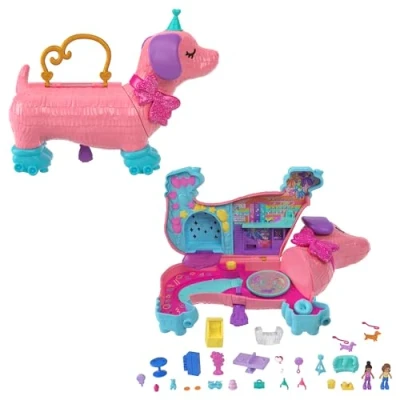Immagine di Polly Pocket Festa dei Cuccioli, playset a forma di pignatta con 2 bambole e più 25 accessori inclusi, giocattolo per bambini, 4+ anni, HKV54