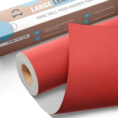 Immagine di Grande Nastro di Riparazione in pelle, 40 x 80 cm Toppe autoadesive Kit Pelle Patch Adesiva per Seggiolino Auto, Divano, Sedia, Reclinabile, Stivale, Borse Rosso