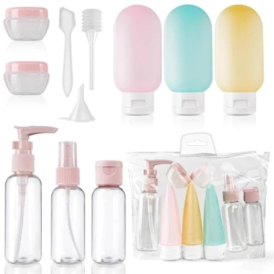 Immagine di 11 Pezzi Contenitori da Viaggio Per Liquidi，30/50/60/80 ml Kit Liquidi，Kit in Silicone,Per Riempire Articoli Toeletta, Shampoo, Flaconi Spray Trasparenti, Piccoli Barattoli di Crema