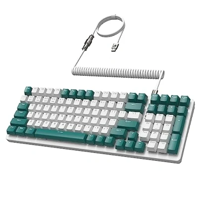 Immagine di MAMBASANKE K6 Pro 96% 3 modalità tastiera da gioco meccanica hot swap 4000mAh 2.4Ghz/Bluetooth 5.0/tastiera cablata con cavo USB a spirale tipo C 9 RGB retroilluminato interruttore blu per Gamer verde