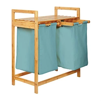Immagine di Lumaland Cesto per il bucato in bambù con 2 sacchi estensibili Dimensioni circa 73 cm di altezza x 64 larghezza 33 profondità [Blu Chiaro]