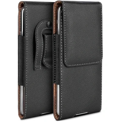 Immagine di moex Plug Case compatibile con Apple iPhone XR custodia clip per cintura, in pelle vegana, a libro pieghevole nero