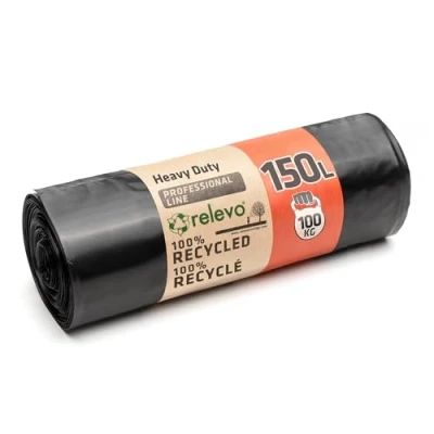 Immagine di Relevo Grandi Sacchi Neri Resistenti, Robusti per Immondizia Fino a 100 kg di Peso, 100% Riciclati, Macerie Ecologici e Impermeabili, Capacitá 150L