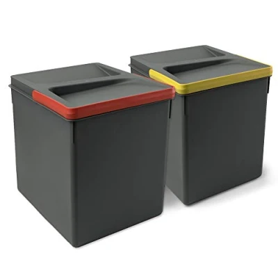 Immagine di Emuca Pattumiere per cassetto, contenitori Raccolta differenziata Base rifilabile, Kit di 2 cestini Altezza 266mm e capacità 15 Litri