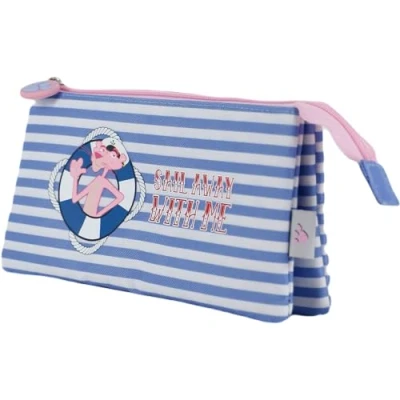 Immagine di DOHE Astuccio Scolastico 3 Scomparti Chiusura con Cerniere, Licenza Ufficiale, Poliestere Resistente, 23x12x2,5 cm, Materiale Pink Panther Sailing