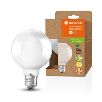Immagine di LEDVANCE Lampada a risparmio energetico LED, globo smerigliato, E27, bianco caldo (3000K), 4 watt, sostituisce la lampadina da 60W, altamente efficiente e energetico, confezione 6
