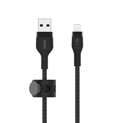 Immagine di Belkin BoostCharge Pro Flex cavo intrecciato da USB Type a Lightning (3 m), di ricarica certificato MFi, per iPhone 14/14 Plus, 13, 12, Pro, Max, mini, SE, iPad e altri Nero
