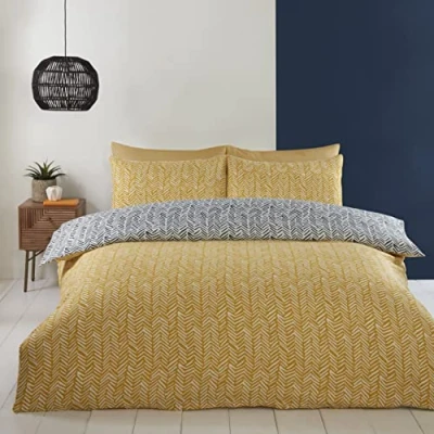 Immagine di Rapport Home Helston Set copripiumino con federe, per letto matrimoniale, colore: ocra