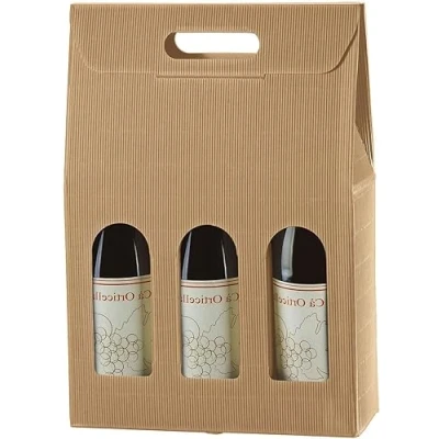Immagine di PZ 20 SCATOLA PORTA BOTTIGLIA (3 BOTTIGLIE) IN CARTONE ONDULATO BOX FOR BOTTLES BUSTA CARTA PER REGALO