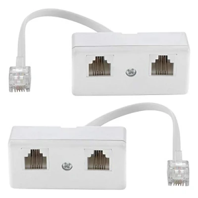 Immagine di Adattatore Per Presa Telefonica Bidirezionale Splitter Doppio, Cavo RJ11 6P4C Da Parete e Separatore, Maschio a 2 Femmina Convertitore Linea fissa (Bianco, Confezione 2)