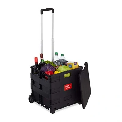 Immagine di relaxdays Carrello Portaspesa Pieghevole, con Manico Telescopico e Coperchio Carrellino Trolley, 99 x 45 38 cm, Nero