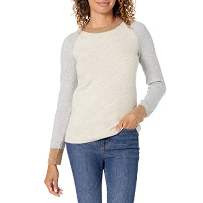 Immagine di Amazon Essentials Maglione Girocollo Morbido a Maniche Lunghe dalla vestibilità Classica Donna, Grigio Avena Puntinato Color Block, XXL