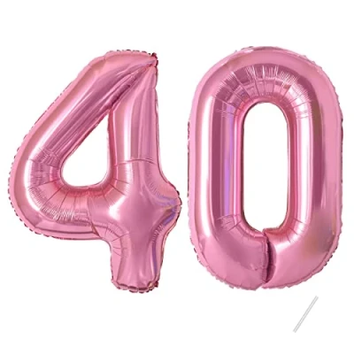 Immagine di Palloncini Compleanno 40 anni Rosa 101 CM Palloncino Numero Gonfiabile in Foil Decorazioni di un uomo donna Vola con l&#039;Elio