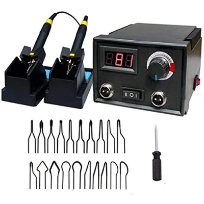 Immagine di Beyondlife 60W Pirografo Professionale Kit per Pirografia a Legna di Attrezzi Bruciare il Legno, Doppia Penna Regolabile Digitale, con 20 Punte Filo