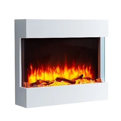 Immagine di Balderia camino elettrico Caminetto da parete con effetto fiamma 3D Riscaldamento 2000 W Focolare sospeso a telecomando, timer, termostato Bianco