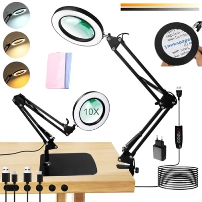 Immagine di UCAMP Lampada con Lente di ingrandimento Professionale,10x Luce,Lampada per Lettura,Riparazione,Artigianato,3 Modalità Colore,10 Luminosità