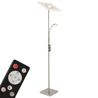 Immagine di BRILONER Leuchten Lampada da terra a LED, con braccio di lettura, dimmerabile, telecomando, in metallo, 28 W, 2500 lm, nichel opaco, altezza: 180 cm