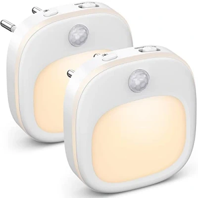 Immagine di Luce Notturna Bambini LED, 5 Dimming con 3 modalità (Calda/Fredda/Mista), da Presa Sensore di Movimento/di Luce, per Cameretta, Camera Letto, scale, Corridoio [2 Pezzi]