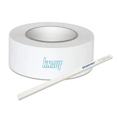Immagine di KNAUF® Kurt Strisce di copertura per fughe Rotolo da 75 m rinforzo in carta resistente agli strappi stuccare cartongesso e pannelli fibra gesso set con 1 matita