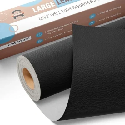 Immagine di Patch per Riparazione in Pelle 40 x 160 cm, Toppe Autoadesive Pelle, Adesiva Riparazioni Divano, Sedile Auto, Mobili, Borsa Nero