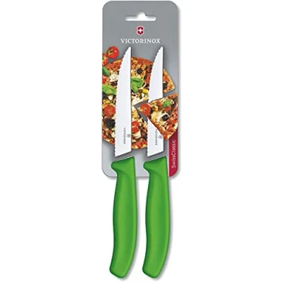 Immagine di Victorinox Swiss Classic, set di 2 coltelli da bistecca gourmet con lama seghettata affilata, verde