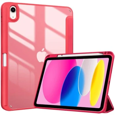 Immagine di ProCase Cover iPad 10 Generazione 10,9 Pollici 2022 A2696 A2757 A2777, Custodia con Portapenna Auto Sonno/Veglia Rosso