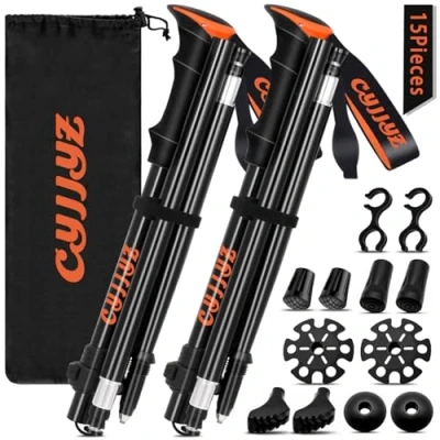Immagine di CYJJYZ 2Pcs Bastoni Trekking Pieghevoli, Bastoncini in 7075 Alluminio, da Trekking, Nordic, Bastone 108 135 cm Regolabile, per Escursionismo