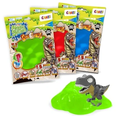 Immagine di CRAZE Magic Slime 6 Foil Bag confezione di 75ml, include 1 statuina Dinorex, borsa per bambini, magico in una Assortito