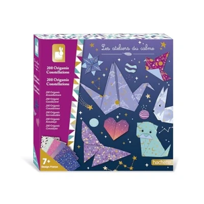 Immagine di Janod Origami per bambini 200 Fogli di Carta con Effetti visivi e 15 Modelli Fai da Te Les Ateliers Du Calme Kit Loisir Créatif Enfant Concentration et Créativité Dès 7 Ans J09167, J09167