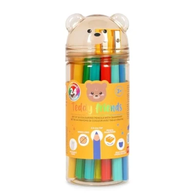 Immagine di Legami Set di 24 Matite Colorate con Temperino Teddy Friends, Pastelli per Colorare, a Forma Orsetto, Resistenti, Senza Legno, Colori brillanti, Contenitore in PET riutilizzabile
