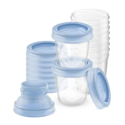 Immagine di Philips Avent SCF618/10 Set Vasetti per Conservare il Latte Materno e le Pappe, 10 pezzi, 180ml + 2 Adattatori