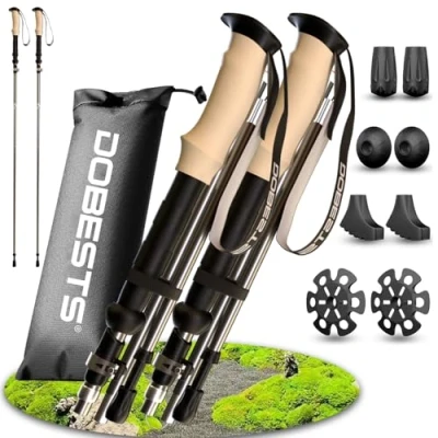 Immagine di DOBESTS Bastoni da trekking per nordic walking in alluminio e carbonio, con cuscinetto gomma extra borsa il trasporto, pieghevoli, leggeri, unisex (Grigio argento manico sughero)