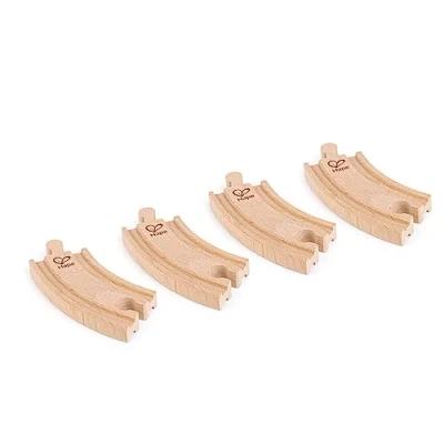 Immagine di Hape Binari in legno curvi corti compatibili a incastro 4 pezzi di faggio per espansione ferrovia adatti dai 3 anni
