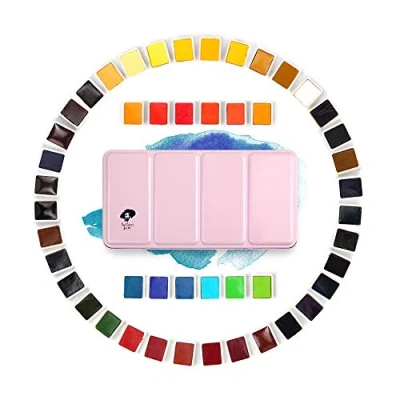 Immagine di Paul Rubens 48 Colori ad Acquerello Professionale Set Custodia in Metallo Portatile con Pallet, per artisti, Maestri, Studenti, Bambini, Principianti