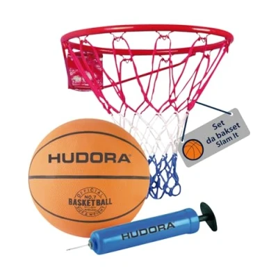 Immagine di HUDORA Set da basket Slam It con canestro, palla misura 7 e pompa a mano canestro robusto per interni ed esterni in gomma bambini adulti