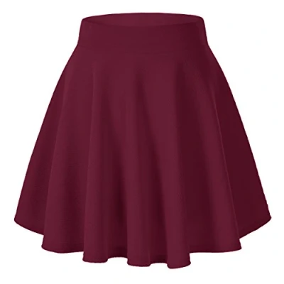 Immagine di Urban GoCo Donna Moda Svasata Mini Gonna da Pattinatrice Versatile Elastica Solida Colore Vino Rosso S
