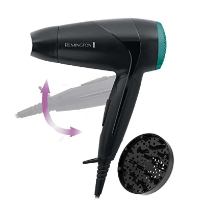 Immagine di Remington Asciugacapelli 2000W Pieghevole e Potente da Viaggio, Bacchetta Diffusore per styling, 2 livelli di riscaldamento ventola, On The Go D1500