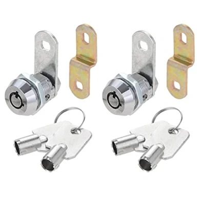 Immagine di Dreld, 2 serrature tubolari a camme, cilindri da 5/8 pollici, con 4 chiavi, camma diritte e offset, finitura cromata per cassetta postale, cassetti, armadi, camper, bancomat (17 mm, chiave)