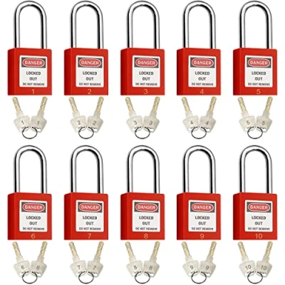 Immagine di Lockout Tagout Lockout, lucchetto di sicurezza, con chiave diversa, lucchetti sicurezza per blocco fuori tagout, 10 pezzi numero (rosso 1 10)